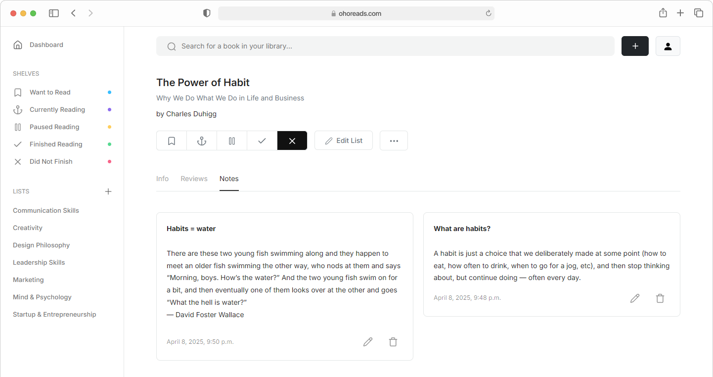 book notes screenshot